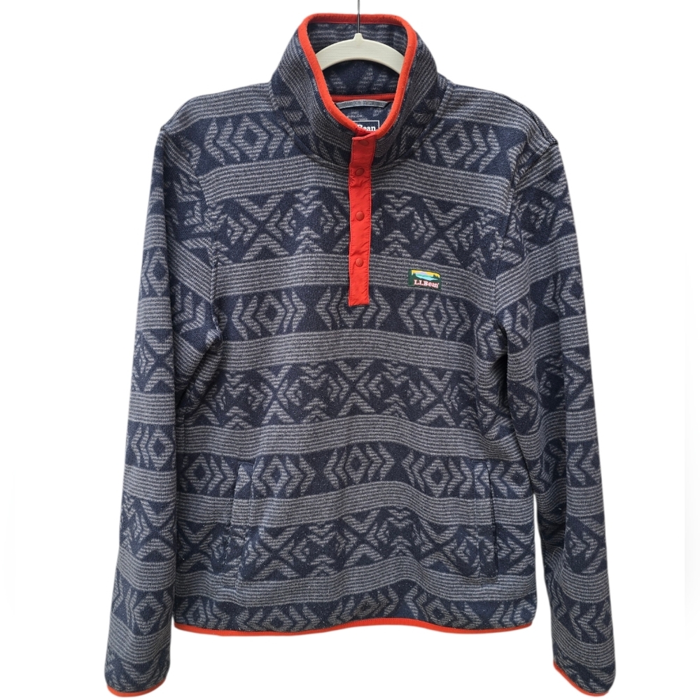 L.L. Bean Men’s Slightly Fitted Sweater Fleece Pullover Snap T  Med Gray Aztec
